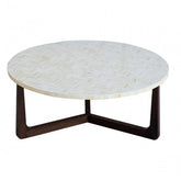 Maaya Bone Inlay Round Coffee Table Black White ZigZag